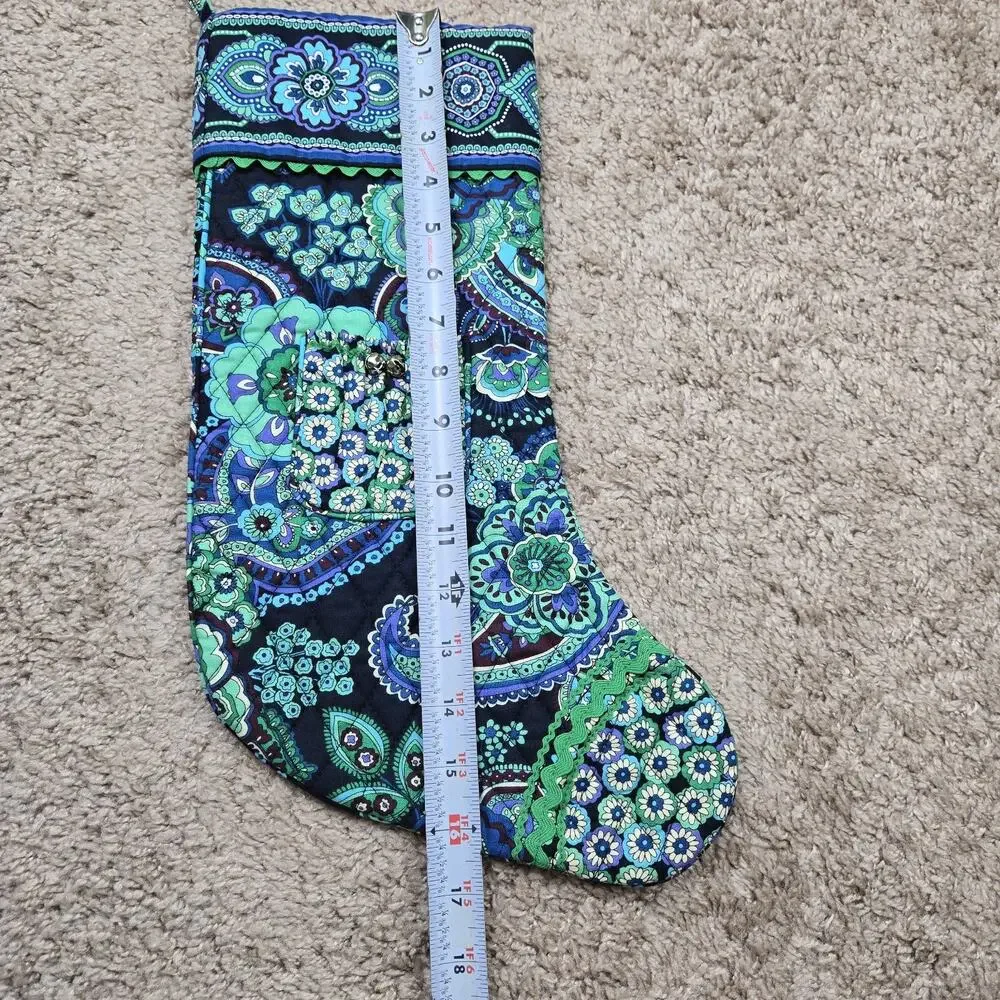 Vera Bradley Christmas paisley Stocking Blue Rhapsody with Bells